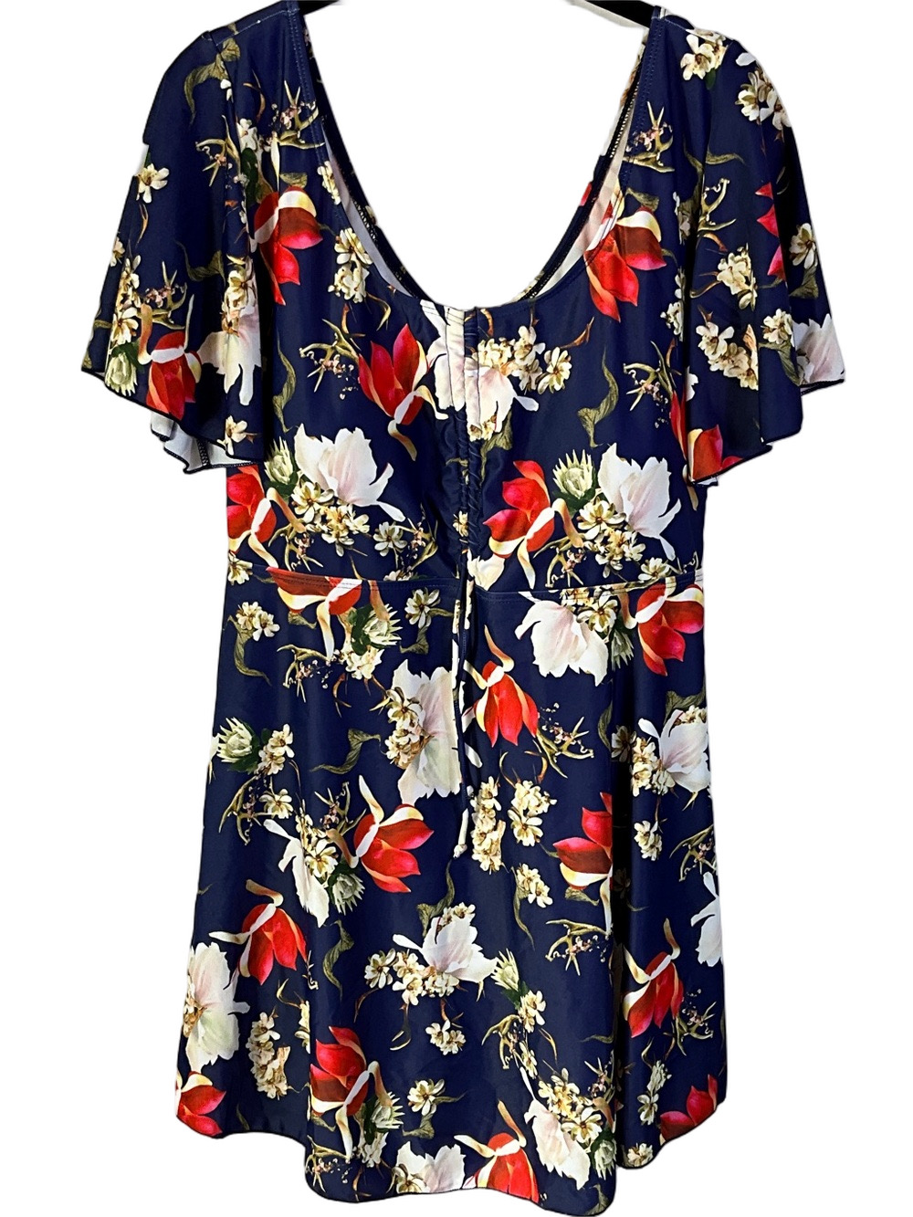 Ecupper Padded Short Sleeve Floral Swim Dress With Shorts One Piece Size 4XL New